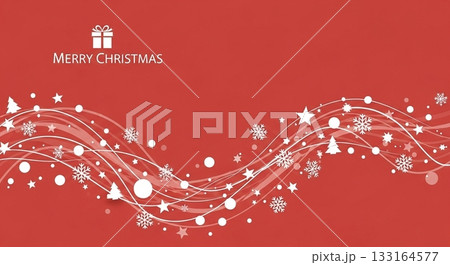 赤い背景に白い流線と雪の結晶が舞う華やかなクリスマスデザインイラスト 133164577