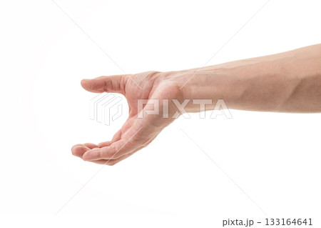 Adult young man hand hold something big isolated on white 133164641