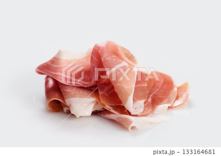 Italian parm prosciutto on white background 133164681