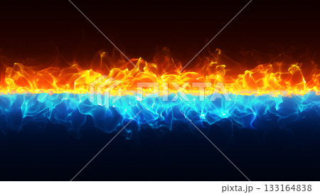 青とオレンジの炎がぶつかり合う、炎の線の枠のイラスト 133164838