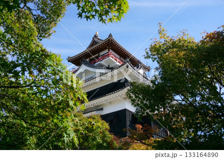 日本庭園の木々に囲まれた清州城 133164890