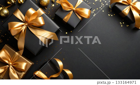 黒×ゴールドプレゼントボックスのラグジュアリーコピースペース素材1 黒×ゴールドプレゼントボックスのラグジュアリーコピースペース素材1 133164971