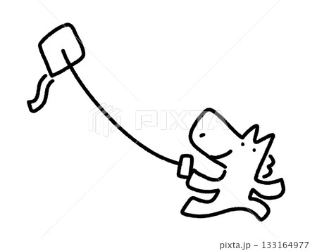 凧あげをして遊ぶ馬　正月素材　冬休み　モノクロ 133164977