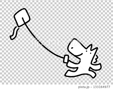 凧あげをして遊ぶ馬　正月素材　冬休み　モノクロ 133164977