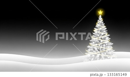 黒から白のグラデーションの夜空の下、雪が積もった丘に立つ白いクリスマスツリーと光の装飾の背景素材 黒から白のグラデーションの夜空の下、雪が積もった丘に立つ白いクリスマスツリーと光の装飾の背景素材 133165149