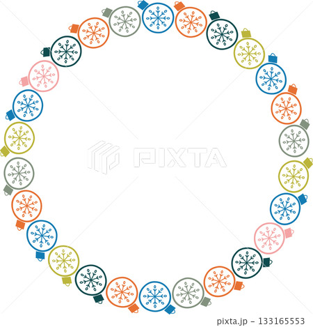 Golden christmas decoration frame. Festive greeting template with Christmas toy elements. 133165553