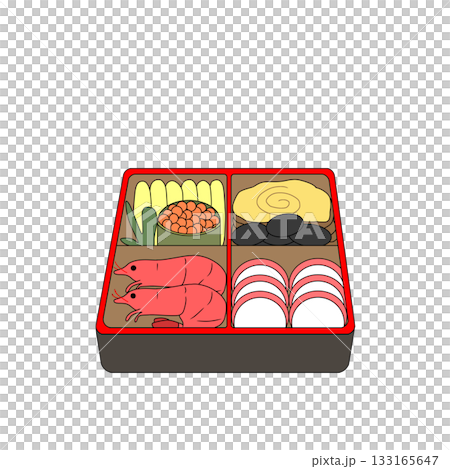 伝統的なおせち料理のイラスト・お正月を祝う和風デザイン	 133165647