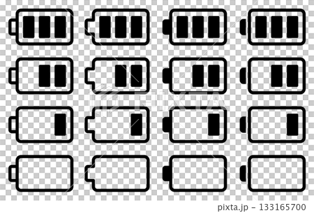 一組向量圖圖標，分別代表電池、充電和剩餘電量。 133165700