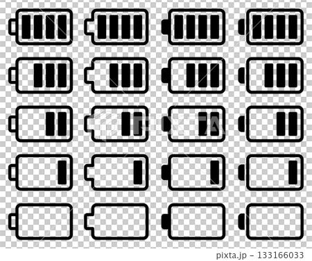 一組向量圖圖標，分別代表電池、充電和剩餘電量。 133166033