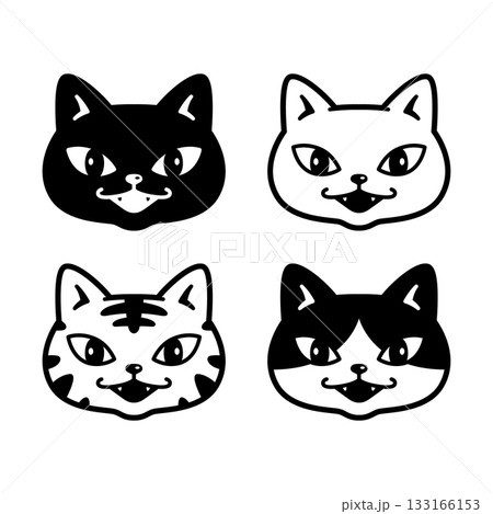 cat vector black kitten calico icon face head smiling cartoon character pet animal doodle logo illustration symbol design 133166153