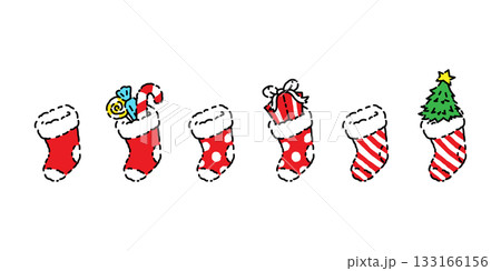 Christmas sock icon Santa Claus polka dot striped vector candy cane gift box tree cartoon character logo symbol illustration doodle clip art design Christmas sock icon Santa Claus polka dot striped vector candy cane gift box tree cartoon character logo symbol illustration doodle clip art design 133166156