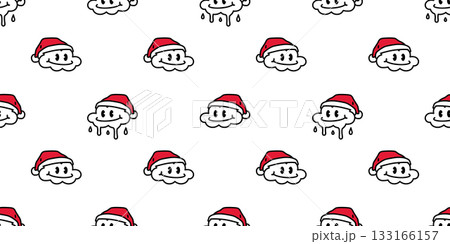cloud seamless pattern christmas santa claus hat smile sky rain fluffy vector cartoon doodle scarf isolated tile gift wrapping paper background repeat wallpaper illustration design 133166157