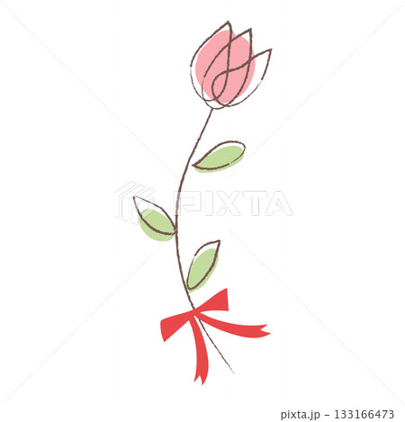 手描きのリボン付き一輪花イラスト 133166473
