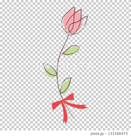 手繪插圖，描繪了一朵繫著絲帶的花。 133166473