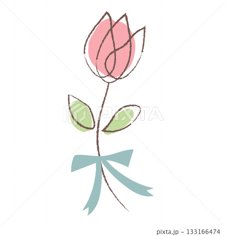 手描きの水色リボン付き一輪花イラスト 133166474