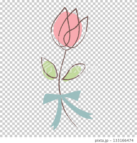 手描きの水色リボン付き一輪花イラスト 133166474