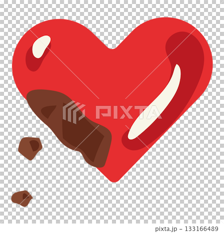 Hand-drawn illustration of a half-eaten red chocolate heart 133166489