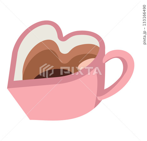 手描き風のハート型ピンクマグ（チョコドリンク）イラスト 133166490