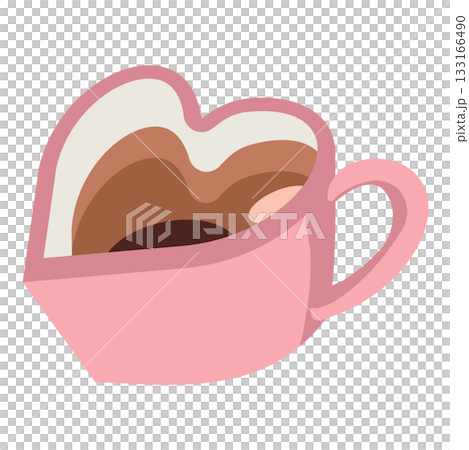 手描き風のハート型ピンクマグ（チョコドリンク）イラスト 133166490