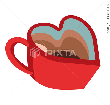 手描き風の赤いハート型マグ（チョコドリンク）イラスト 133166492
