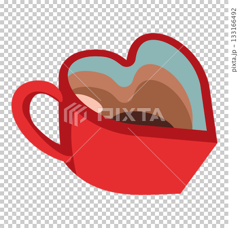 手描き風の赤いハート型マグ（チョコドリンク）イラスト 133166492