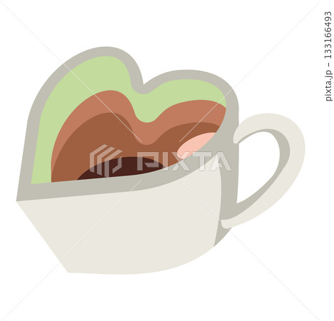手描き風の白いハート型マグ（チョコドリンク）イラスト 133166493