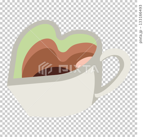 手描き風の白いハート型マグ（チョコドリンク）イラスト 133166493