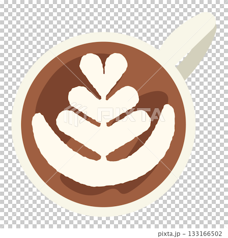 Hand-drawn heart-shaped latte art (coffee cup top view) illustration 133166502