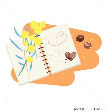 ミモザとチョコのスケッチ入りノートのイラスト 133166505