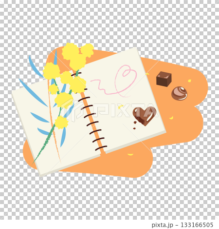 ミモザとチョコのスケッチ入りノートのイラスト 133166505