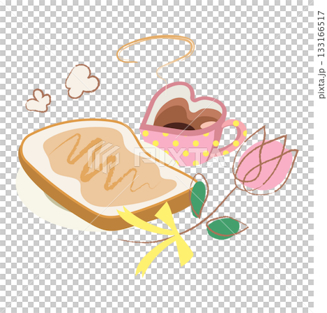 心形咖啡杯和蜂蜜吐司插圖 133166517