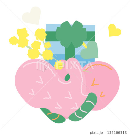 ミトンとプレゼントボックスと黄色い花のイラスト 133166518