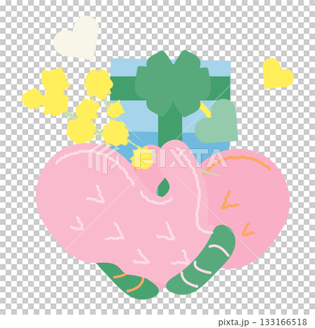 ミトンとプレゼントボックスと黄色い花のイラスト 133166518