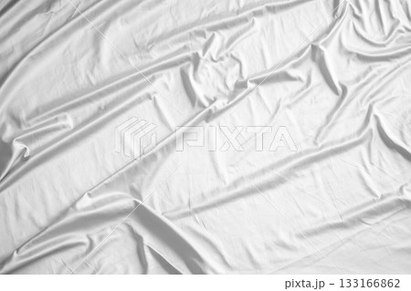 Abstract white wrinkled bedding sheet fabric texture background 133166862