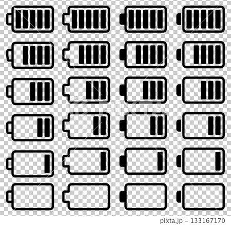 一組向量圖圖標，分別代表電池、充電和剩餘電量。 133167170