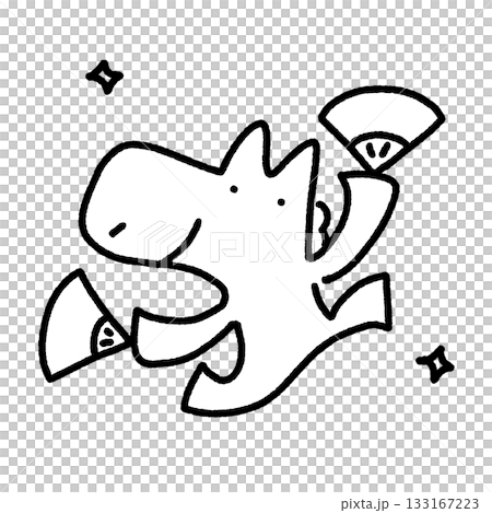 A horse dancing with a fan in each hand, Hinomaru, New Year's material, monochrome A horse dancing with a fan in each hand, Hinomaru, New Year's material, monochrome 133167223