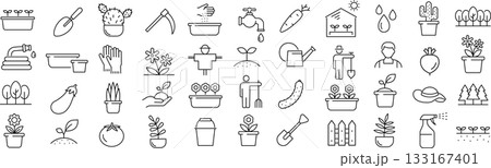 ベクターでモノクロのガーデニングに関する線画アイコンセット ベクターでモノクロのガーデニングに関する線画アイコンセット 133167401