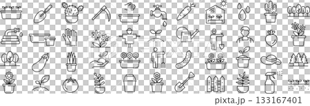 ベクターでモノクロのガーデニングに関する線画アイコンセット ベクターでモノクロのガーデニングに関する線画アイコンセット 133167401