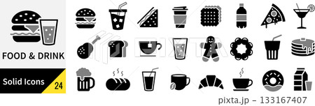 ベクターの食べ物と飲み物に関するシルエットアイコンセット ベクターの食べ物と飲み物に関するシルエットアイコンセット 133167407