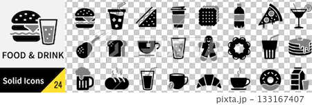 ベクターの食べ物と飲み物に関するシルエットアイコンセット ベクターの食べ物と飲み物に関するシルエットアイコンセット 133167407