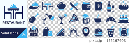 Vector restaurant silhouette icon set Vector restaurant silhouette icon set 133167408