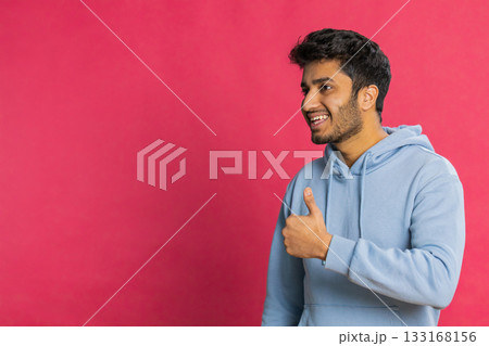 Indian man raises thumbs up agrees or gives positive reply recommends advertisement likes good idea 133168156