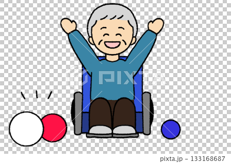 Grandpa enjoying boccia in a wheelchair Grandpa enjoying boccia in a wheelchair 133168687