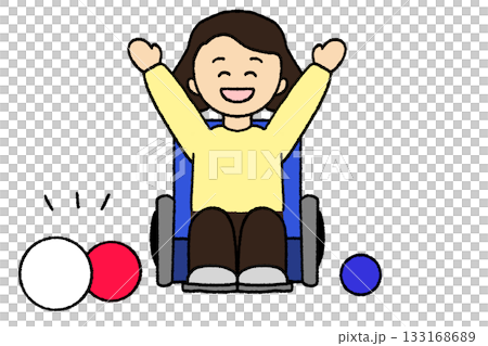 A woman playing boccia in a wheelchair A woman playing boccia in a wheelchair 133168689