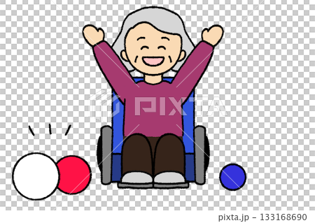 Grandma enjoying boccia in a wheelchair 133168690