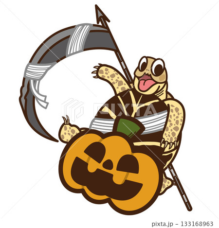 かぼちゃに乗って鎌をもつロシアリクガメ 133168963