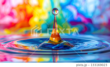 Colorful water drop creates vibrant ripples 133169023