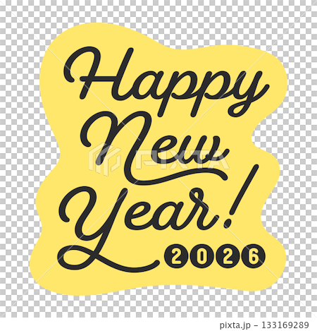 Black Happy New Year 2026 text on a yellow background - 2026 greeting decoration material 133169289