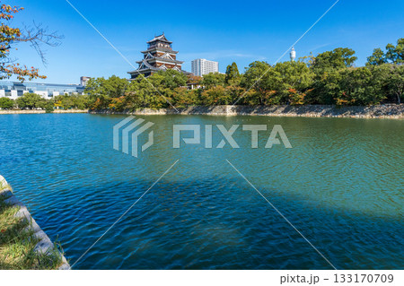 広島市　青空に映える広島城天守閣とお濠 133170709