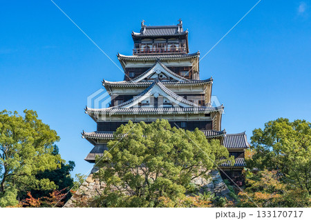 広島市　青空に映える広島城天守閣 133170717